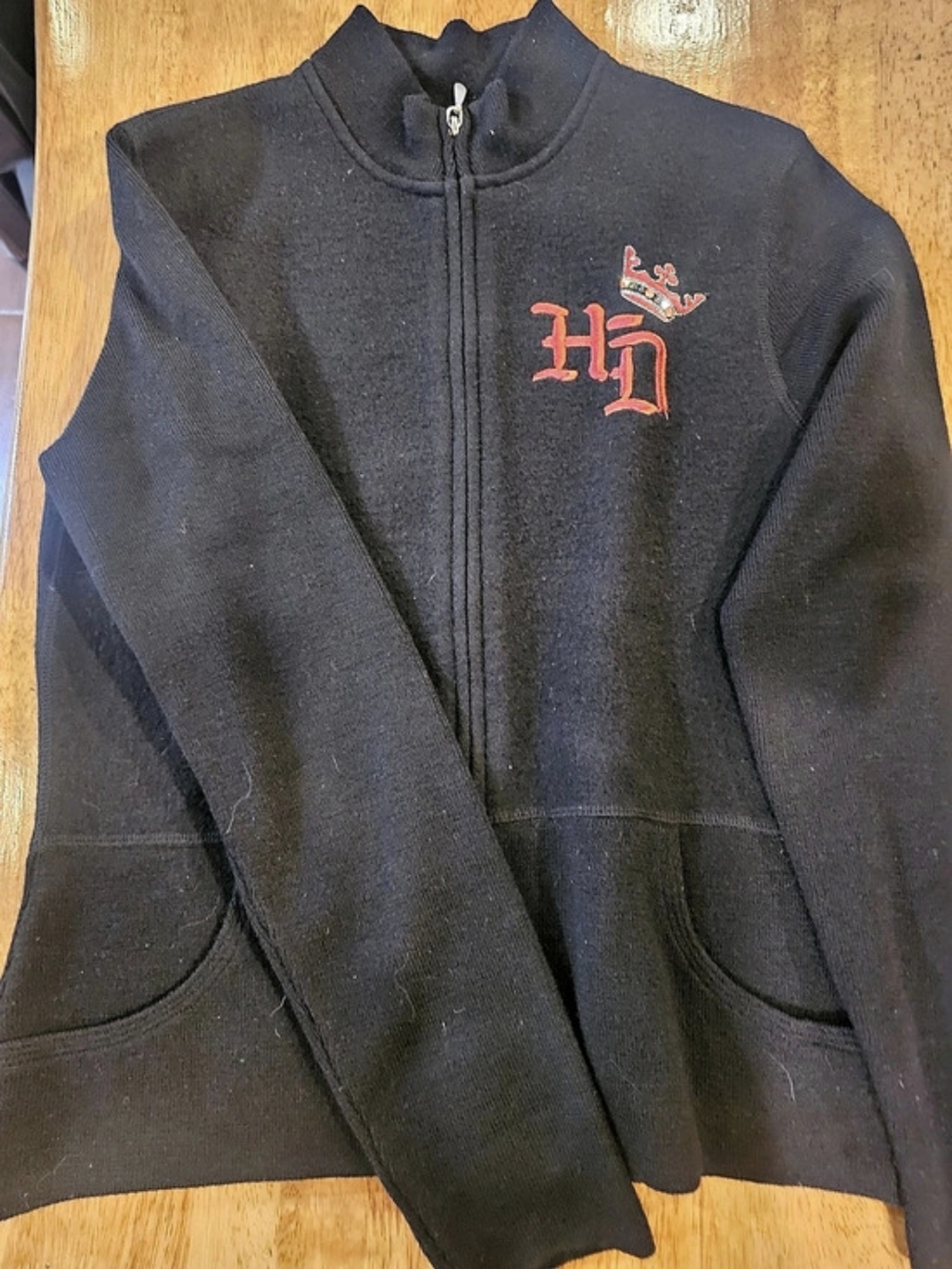 Harley-Davidson Cycle Queen Wool Full-Zip Sweater Jacket Black & Red Embroidered